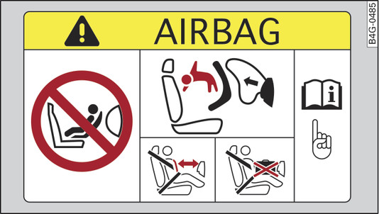 Илл. 283 Версия 1, солнцезащитный козырек на стороне пассажира: наклейка с информацией о подушке безопасности