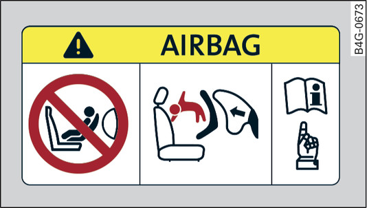 Илл. 284 Версия 2, солнцезащитный козырек на стороне пассажира: наклейка с информацией о подушке безопасности
