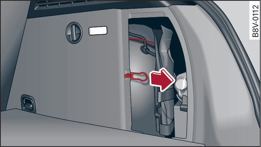 Илл. 300 Для варианта исполнения 1 Багажник сзади справа: устройство аварийной деблокировки (пример)