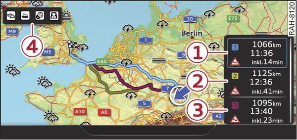 Илл. 228 Схематическое изображение: отображение альтернативных маршрутов на обзорной карте