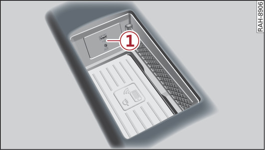 Илл. 210 Вещевой отсек под разделительным подлокотником: Audi phone box с разъемами